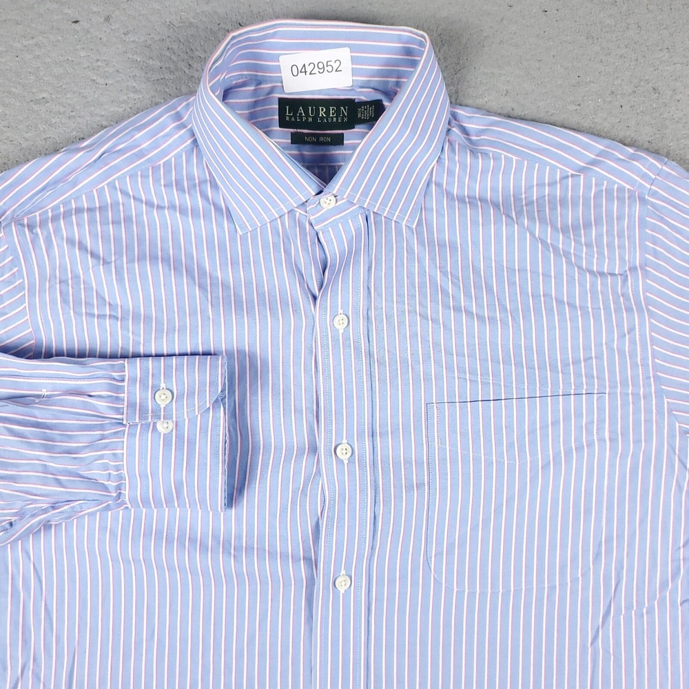 Ralph Lauren Mens 16.5 32/33 Blue Striped Dress Button Up Shirt Long Sleeve
